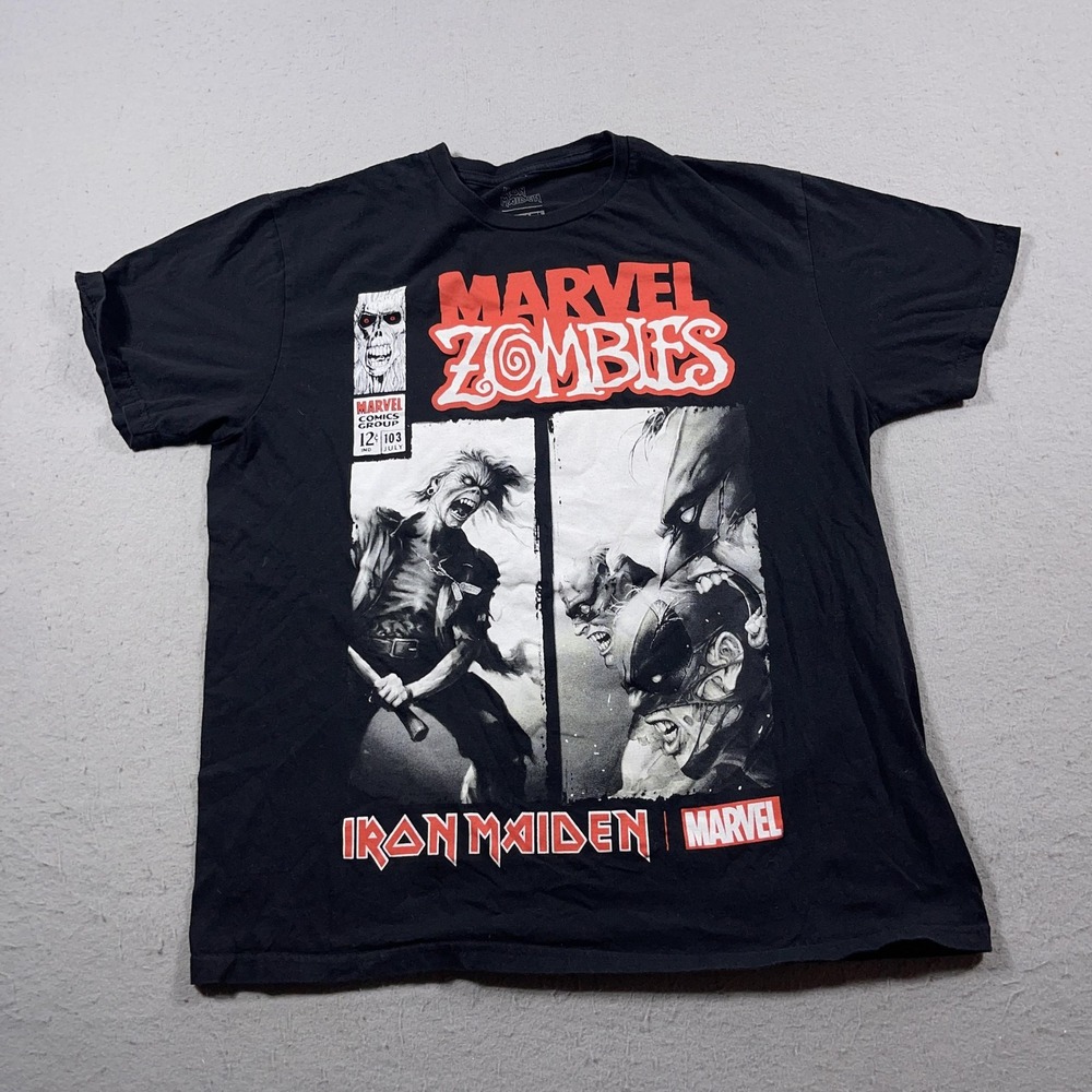 Iron Maiden Marvel Zombies Shirt Men Large Regular Black Graphic Band Tee Retro
